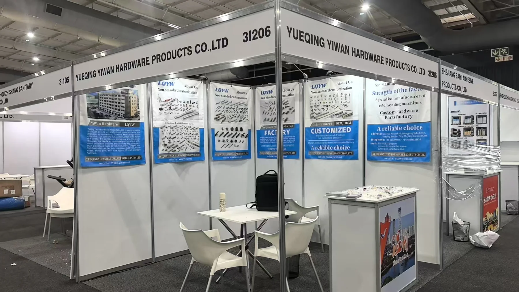 Yueqing Yiwan Hardware Products booth at Gallagher Convention Centre in 2026